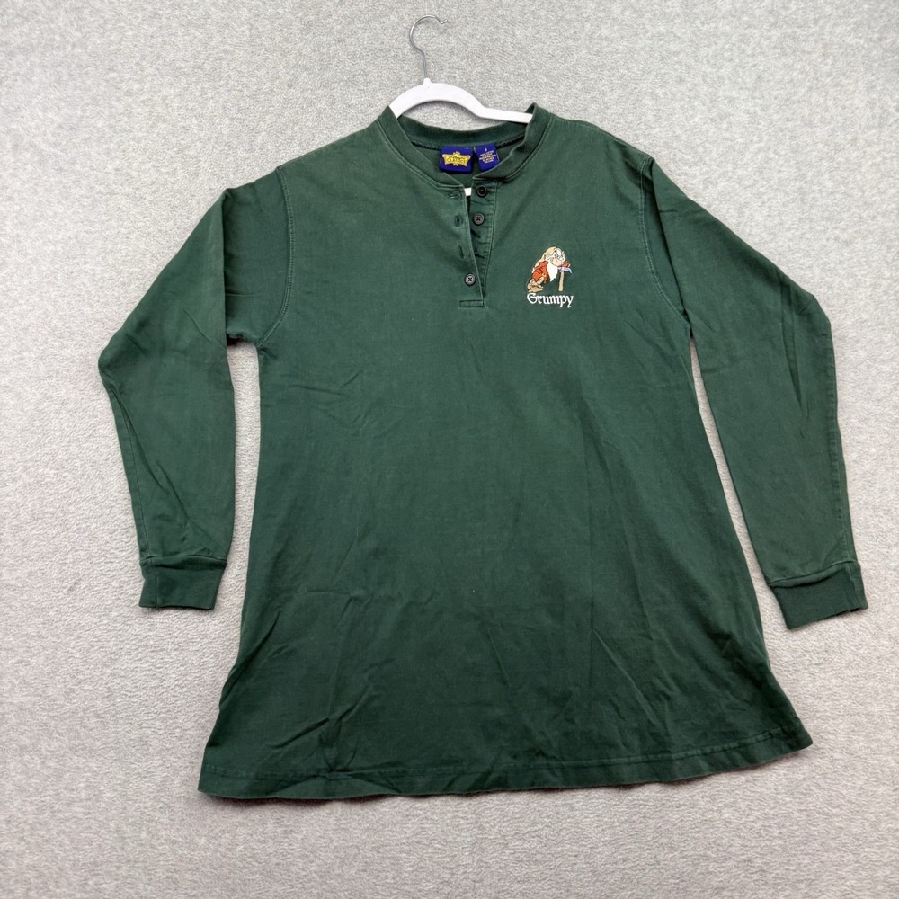 Vintage Disney Classics Grumpy Womens / Unisex Henley Green T-Shirt Size Small